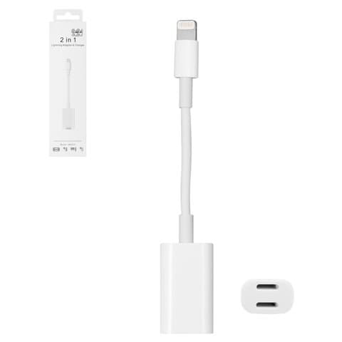 Адаптер, не поддерживает функции микрофона, Lightning на Dual Lightning 2 в1, Lightning, білий, service pack box