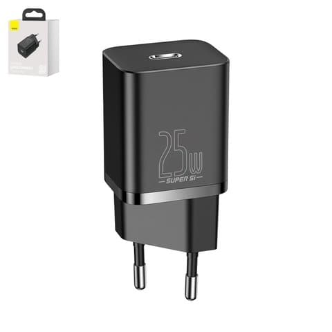 Сетевое зарядное устройство Baseus Super Si, 25 Вт, Quick Charge, чорний, без кабеля, 1 порт, #CCSP020101