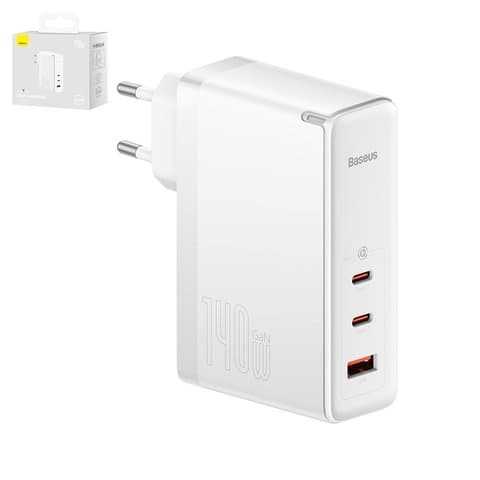 Сетевое зарядное устройство Baseus GaN5 Pro, 140 Вт, Quick Charge, білий, c кабелем USB тип-C к USB тип-C, 3 порта, #CCGP100202