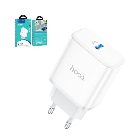 Сетевое зарядное устройство Hoco C104A, 20 Вт, Power Delivery (PD), білий, 1 порт, #6931474782892