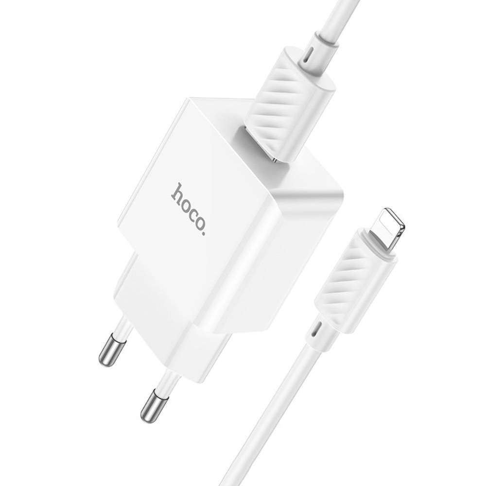 Сетевое зарядное устройство Hoco C106A, 10.5 Вт, с кабелем Lightning, белое