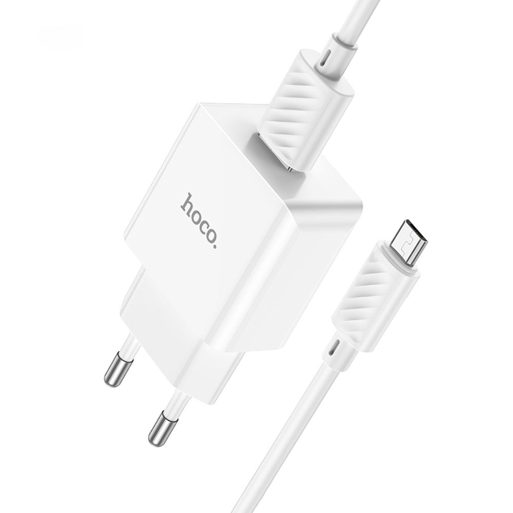 Сетевое зарядное устройство Hoco C106A, с кабелем Micro-USB, белое
