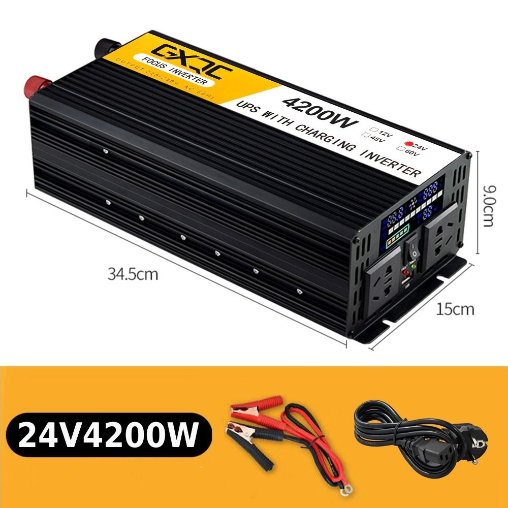 Инвертор GXQC SFX-1500W, 1500 Вт (номинал), 4200 Вт (пиковая нагрузка, старт), DC 24V - AC 220V, с функцией зарядки аккумулятора