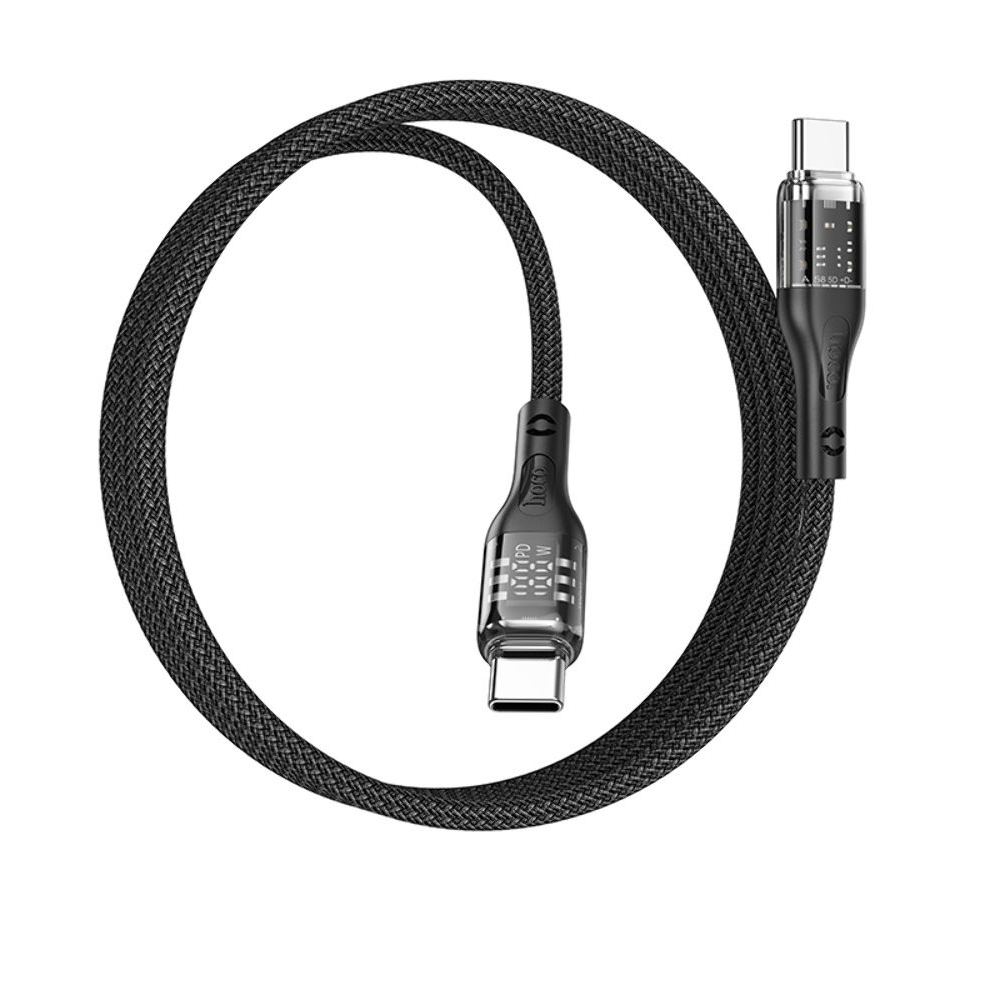 USB-кабель Hoco U115, Type-C на Type-C, Power Delivery (100 Вт), 120 см, с дисплеем, чорний
