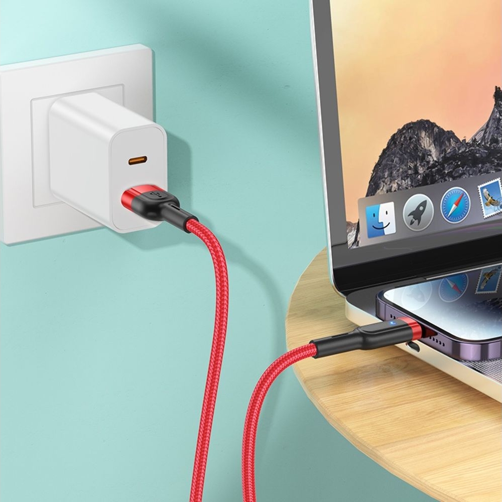 USB-кабель Hoco U117, USB на Lightning, 120 см, красный