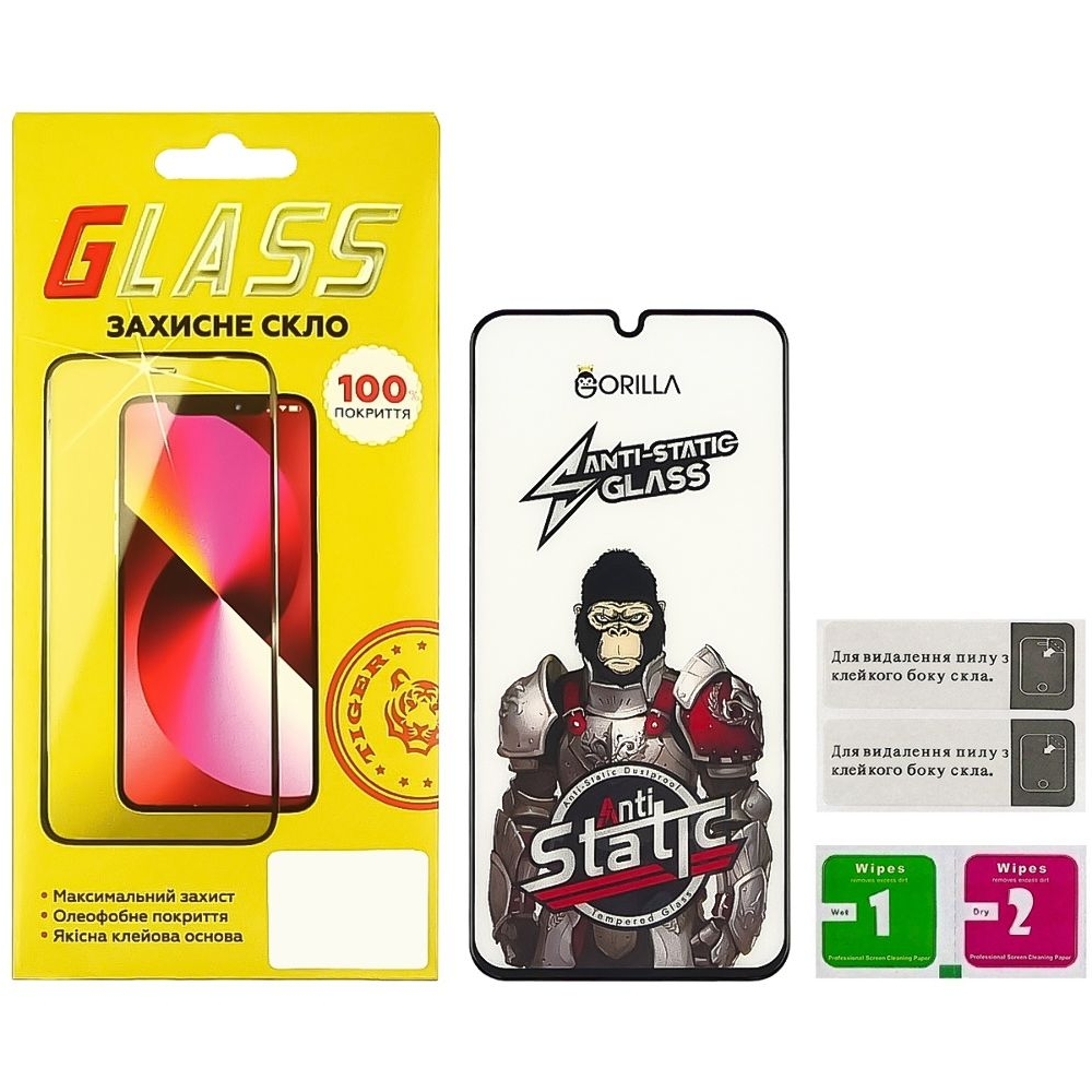 Закаленное защитное стекло Samsung SM-A346 Galaxy A34, черное, 0.3 мм, Gorilla, Anti-Static, Full Glue (клей по всей площади стекла), совместимо с чехлом