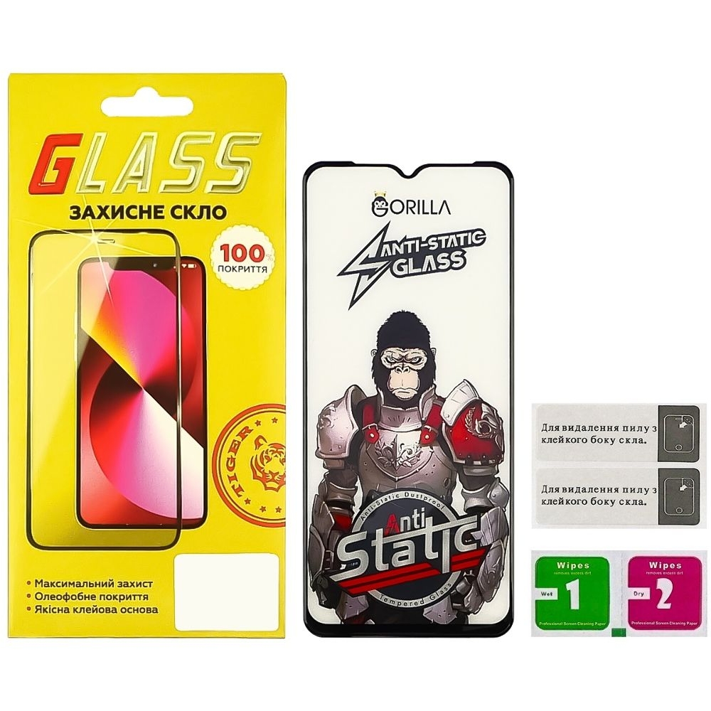 Закаленное защитное стекло Xiaomi Poco C3, Redmi 9A, Redmi 9AT, M2006C3LVG, Redmi 9C, Redmi 10A, Redmi A1, Redmi A1 Plus, Redmi A2, Redmi A2 Plus, M2006C3LG, M2006C3LI, M2006C3LC, M2006C3MG, M2006C3MT, черное, 0.3 мм, Gorilla, Anti-Static, Full Glue (клей по всей площади стекла), совместимо с чехлом