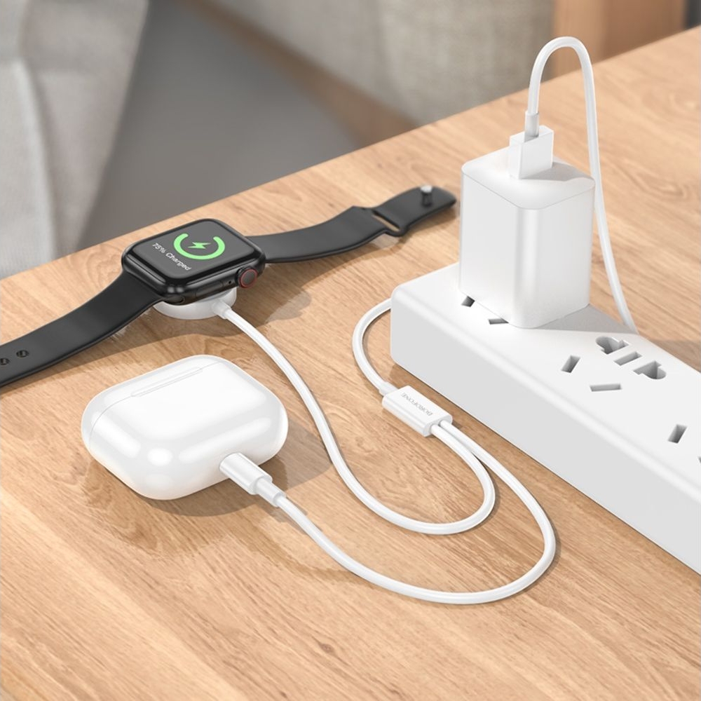 USB-кабель Borofone BQ22, 2 в 1, Lightning, iWatch, 100 см, білий
