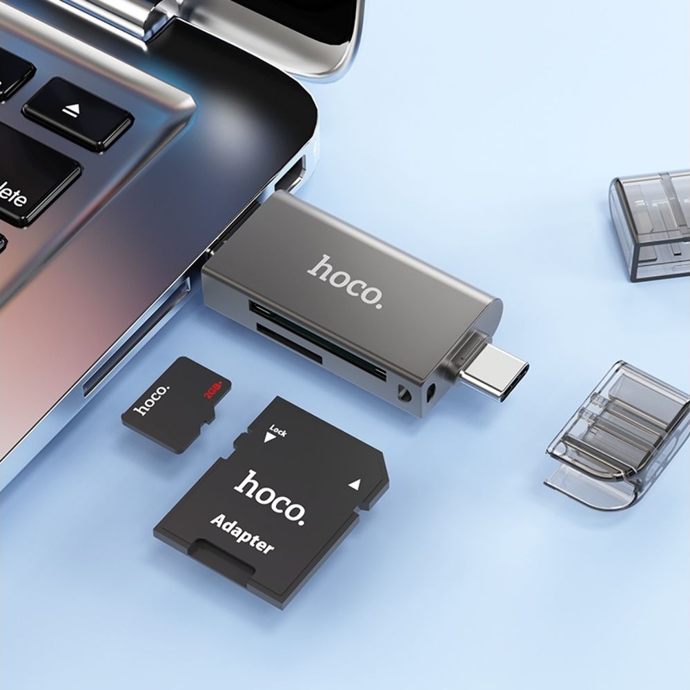 Адаптер переходник Hoco HB39, USB, Type-C, 3.0, сірий