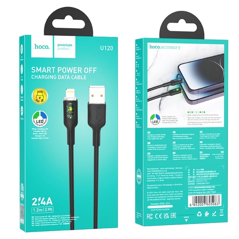 USB-кабель Hoco U120, Lightning, 100 см, чорний