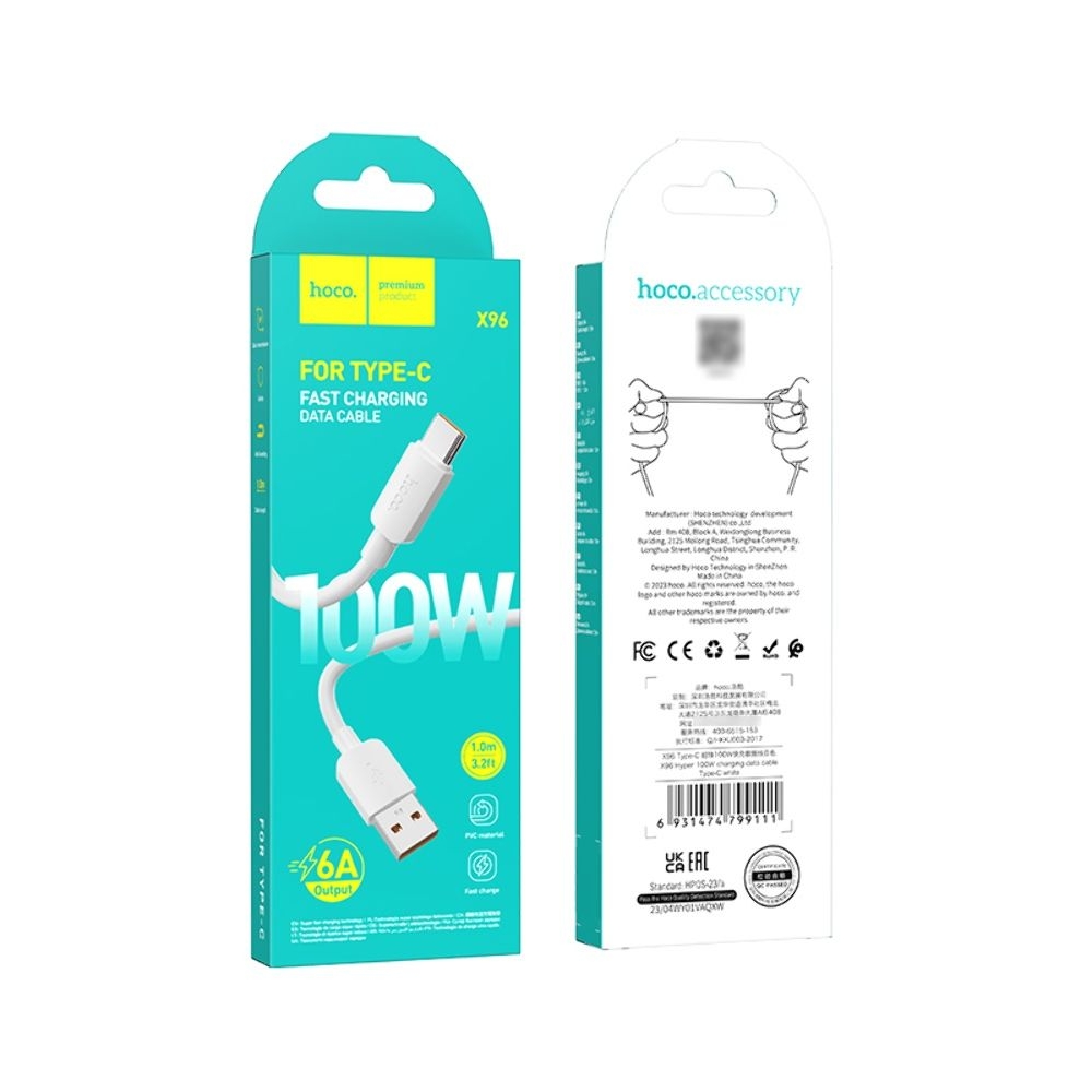 USB-кабель Hoco X96, Type-C, Power Delivery (100 Вт), 100 см, білий