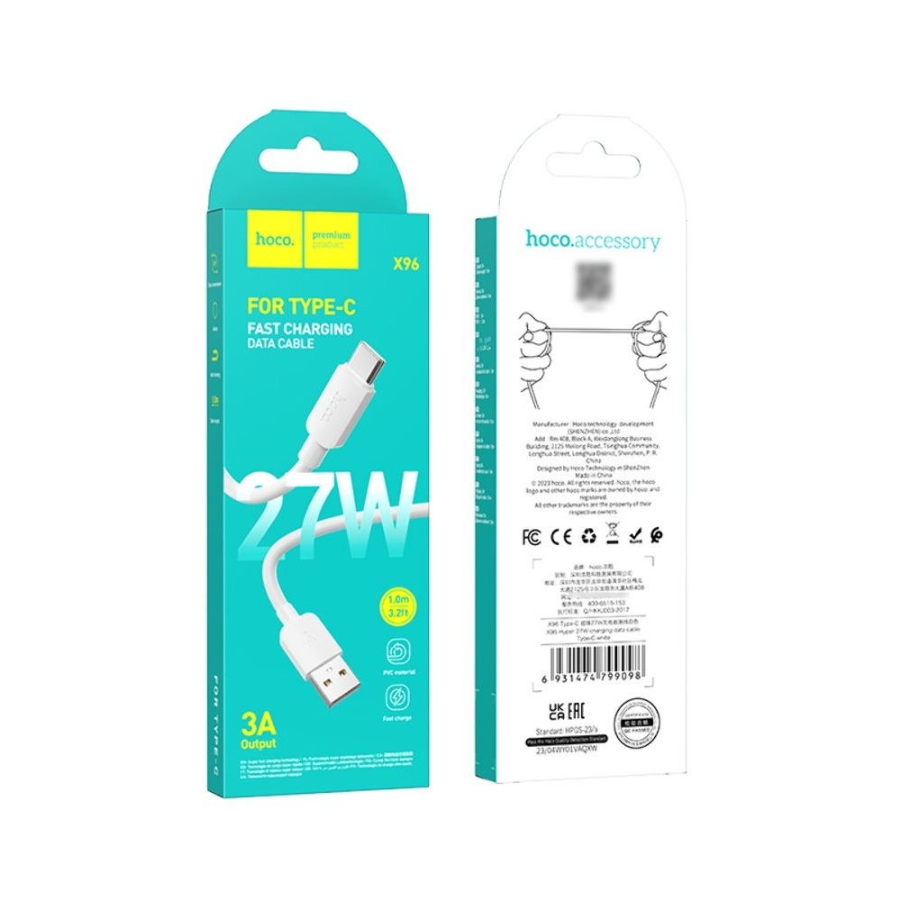 USB-кабель Hoco X96, Type-C, Power Delivery (27 Вт), 100 см, білий