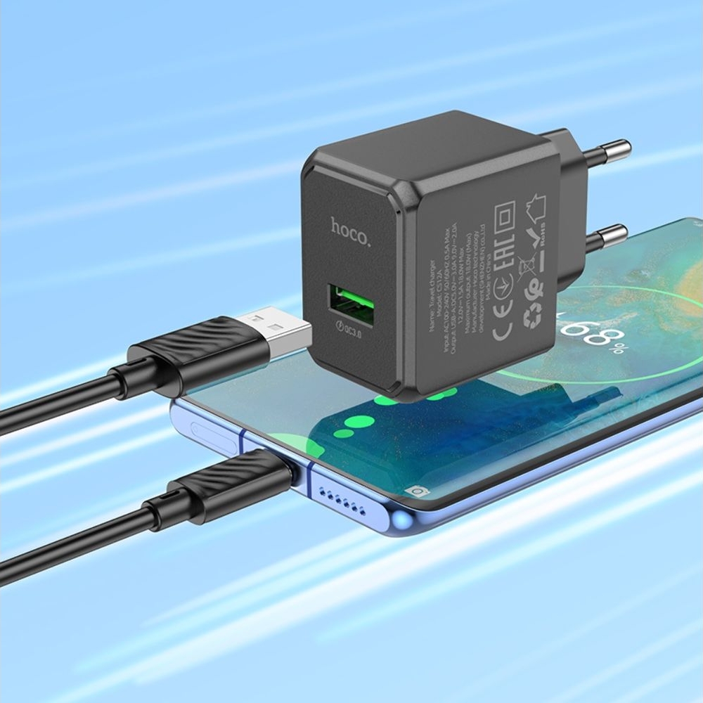 Сетевое зарядное устройство Hoco CS12A, USB, черное