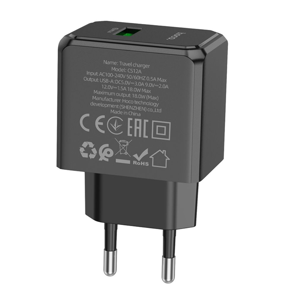 Сетевое зарядное устройство Hoco CS12A, USB, черное