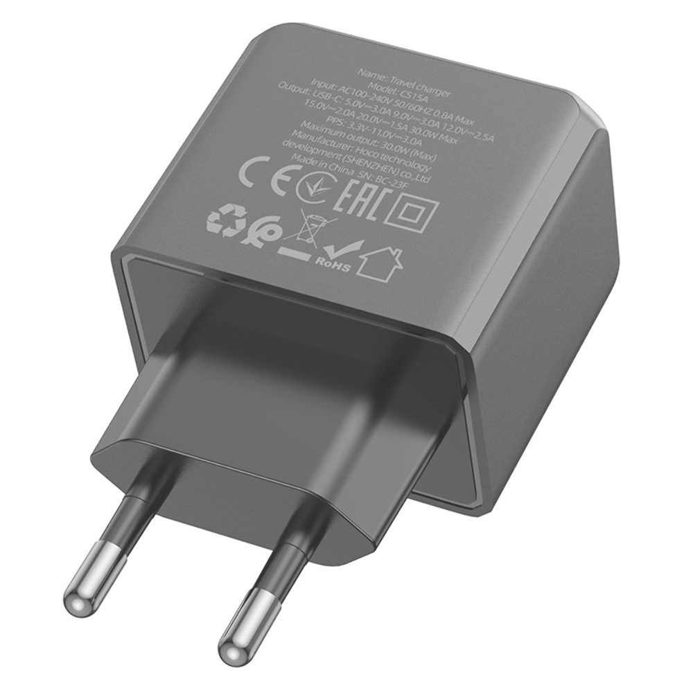 Сетевое зарядное устройство Hoco CS15A, Type-C, PowerDelivery (30 Вт), черное