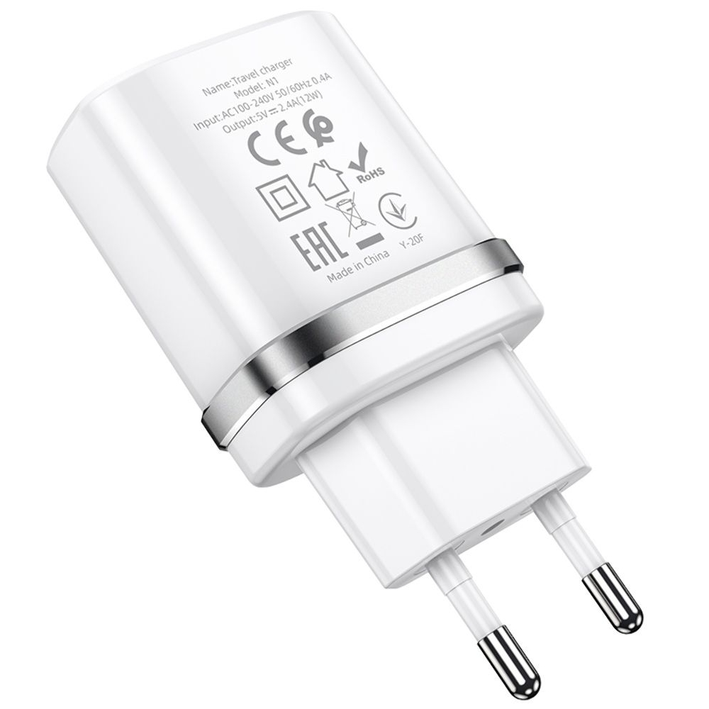 Сетевое зарядное устройство Hoco N1, 1 USB, белое