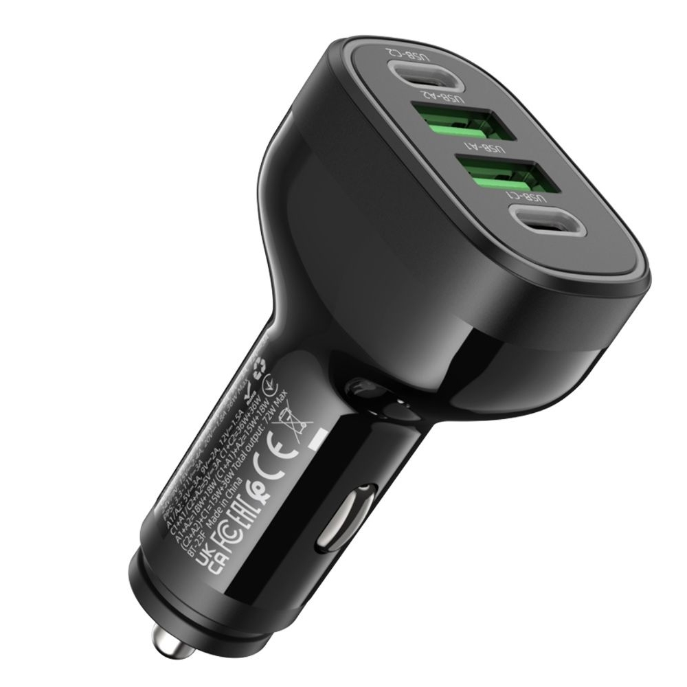 Автомобильний зарядний пристрій Hoco NZ11, 2 USB, 2 Type-C, Power Delivery (72 Вт), черное | зарядка, зарядное устройство