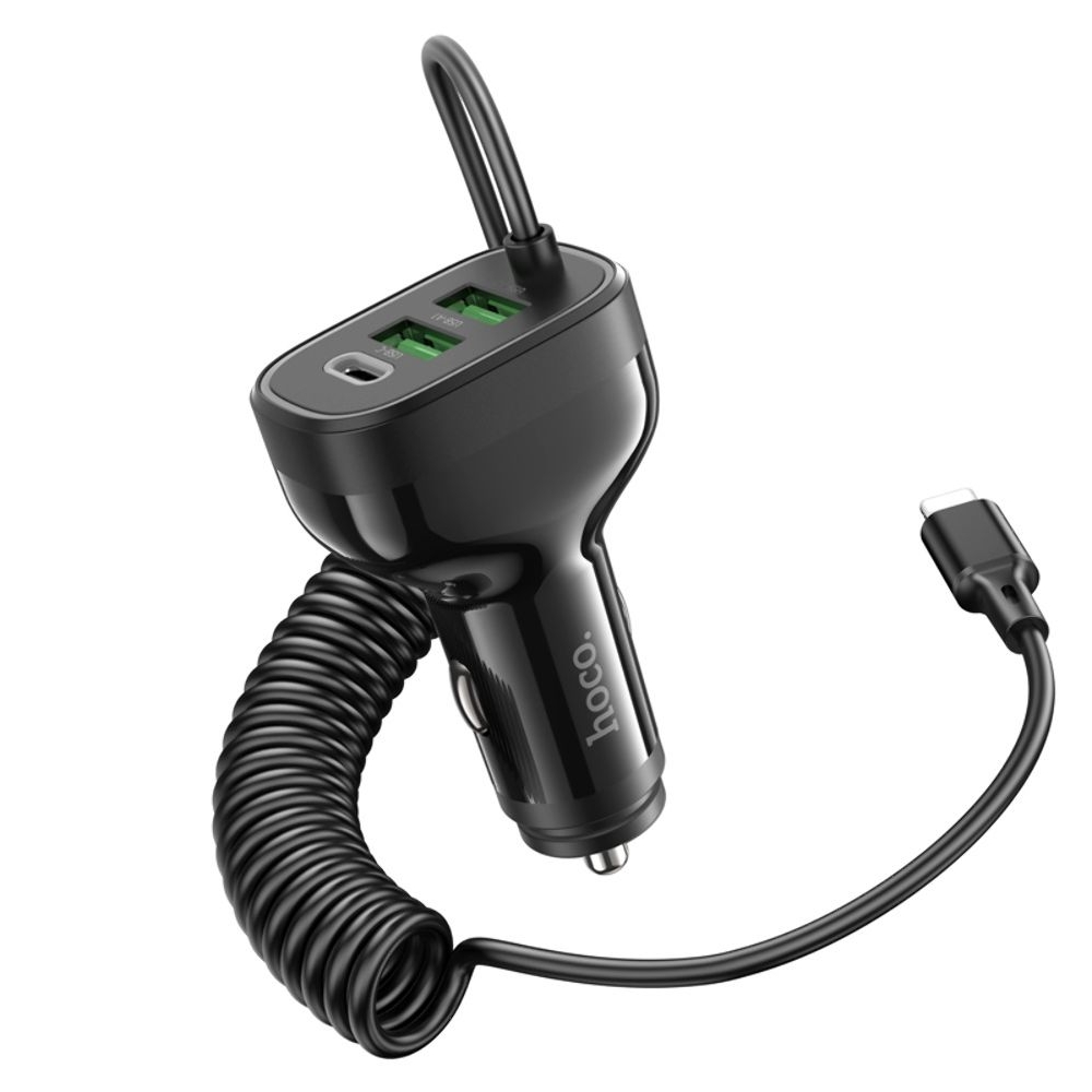 Автомобильний зарядний пристрій Hoco NZ11A, 2 USB, Type-C, Power Delivery (30 Вт), черное + кабель Lightning | зарядка, зарядное устройство