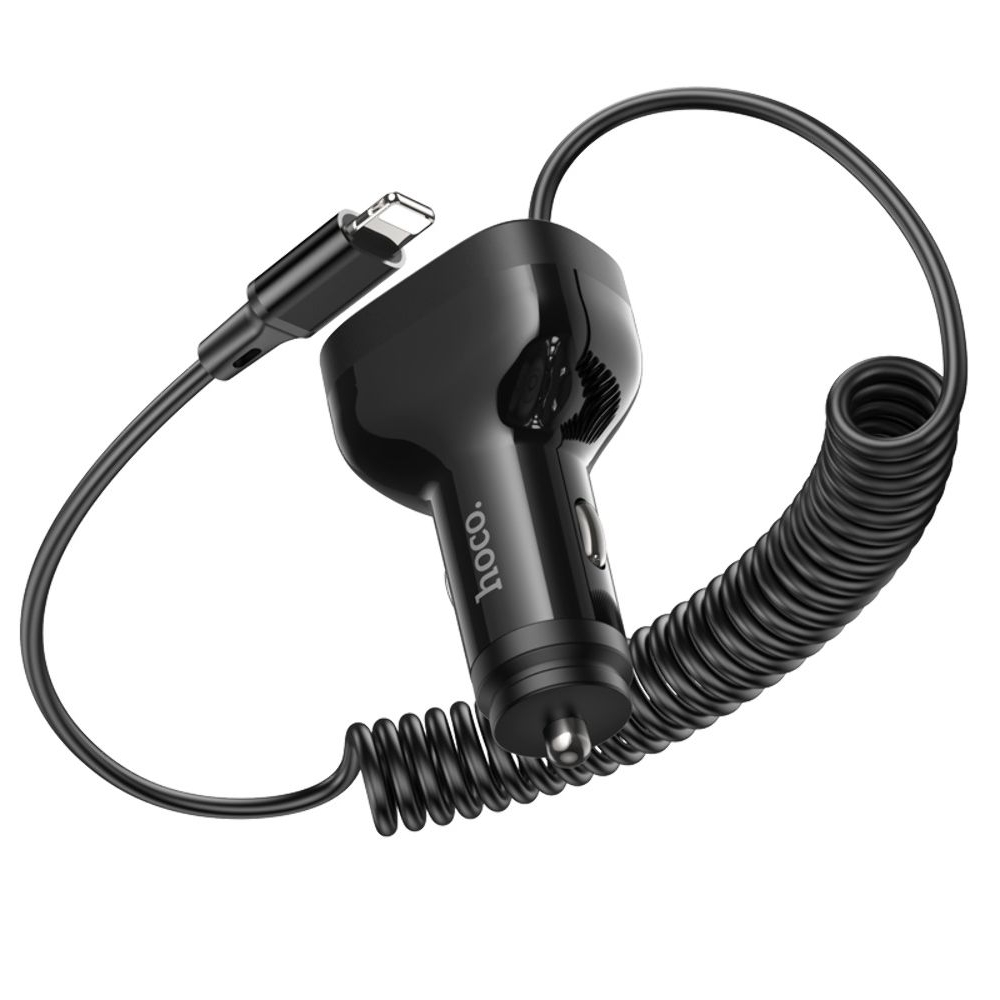 Автомобильний зарядний пристрій Hoco NZ11A, 2 USB, Type-C, Power Delivery (30 Вт), черное + кабель Lightning | зарядка, зарядное устройство