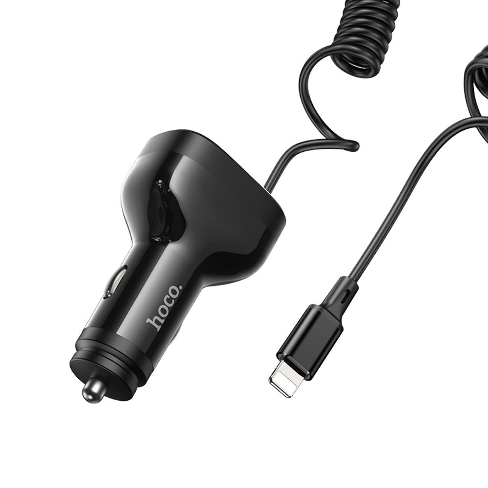 Автомобильний зарядний пристрій Hoco NZ11A, 2 USB, Type-C, Power Delivery (30 Вт), черное + кабель Lightning | зарядка, зарядное устройство