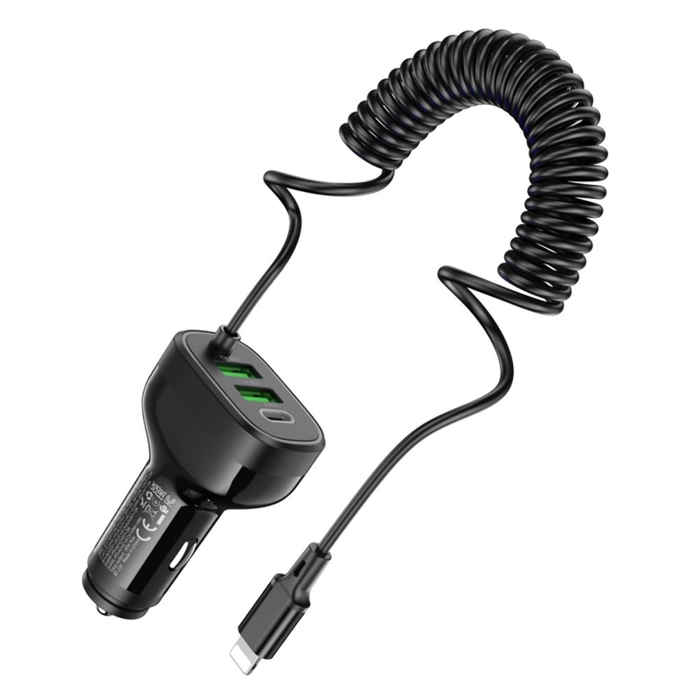 Автомобильний зарядний пристрій Hoco NZ11A, 2 USB, Type-C, Power Delivery (30 Вт), черное + кабель Lightning | зарядка, зарядное устройство