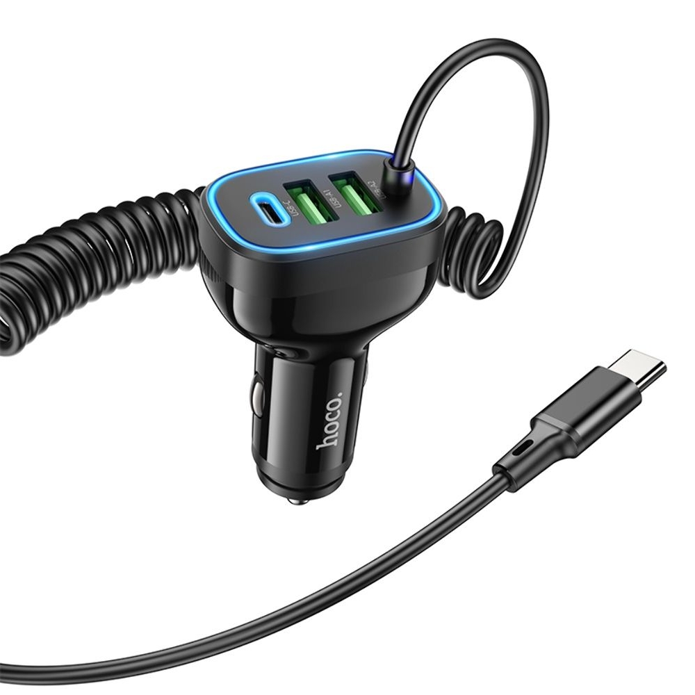 Автомобильний зарядний пристрій Hoco NZ11A, 2 USB, Type-C, Power Delivery (30 Вт), черное + кабель Type-C | зарядка, зарядное устройство