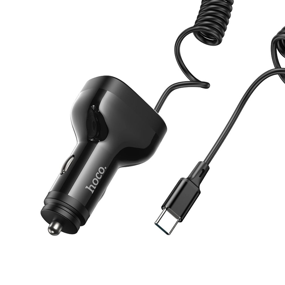 Автомобильний зарядний пристрій Hoco NZ11A, 2 USB, Type-C, Power Delivery (30 Вт), черное + кабель Type-C | зарядка, зарядное устройство