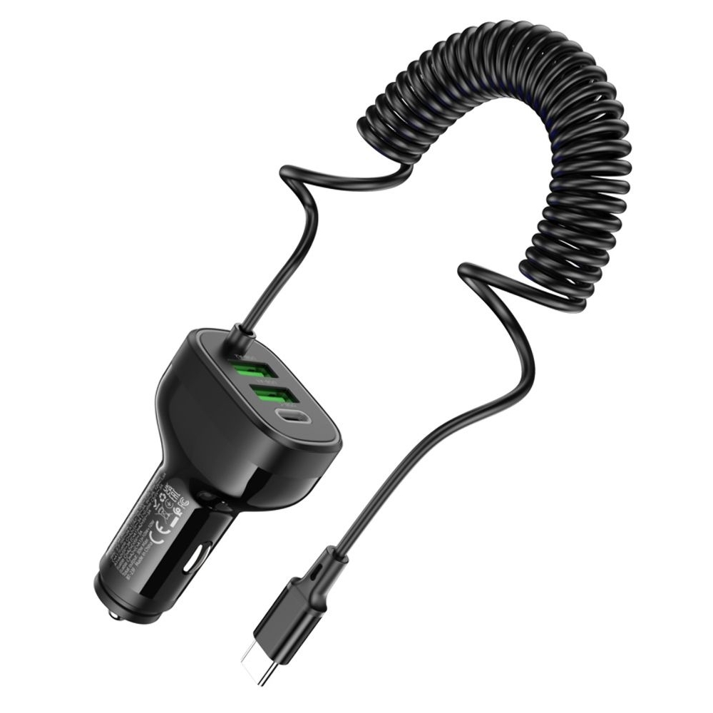 Автомобильний зарядний пристрій Hoco NZ11A, 2 USB, Type-C, Power Delivery (30 Вт), черное + кабель Type-C | зарядка, зарядное устройство