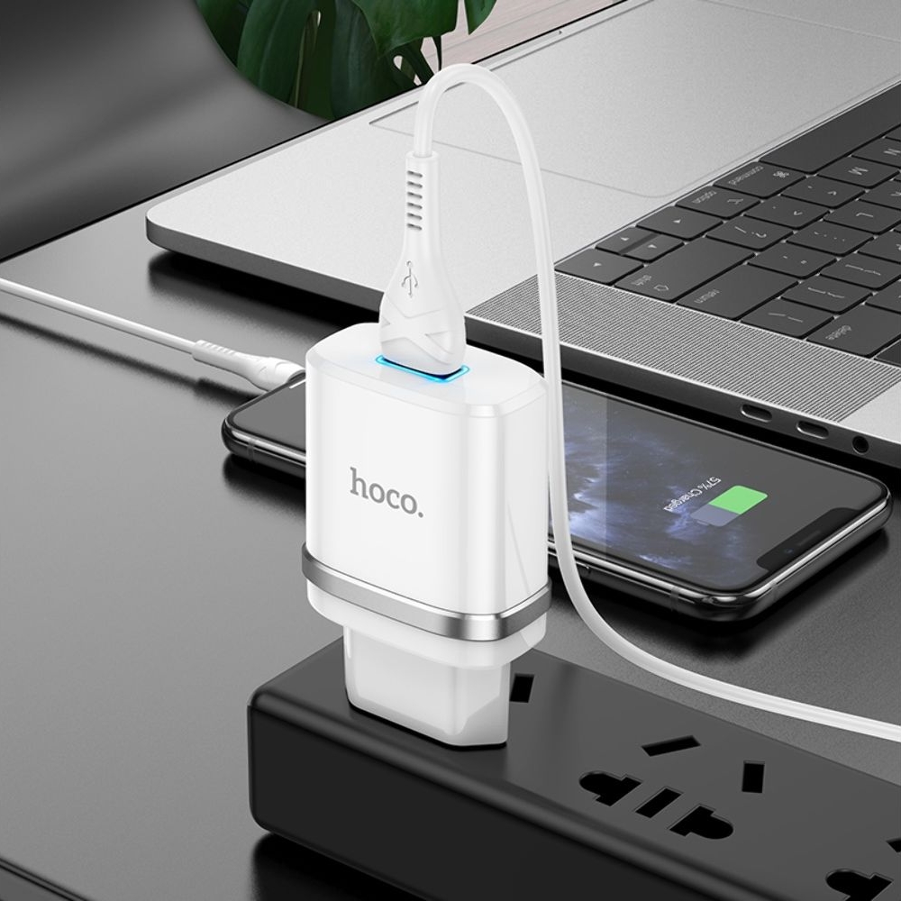 Сетевое зарядное устройство Hoco N1, 1 USB, белое, с кабелем Lightning