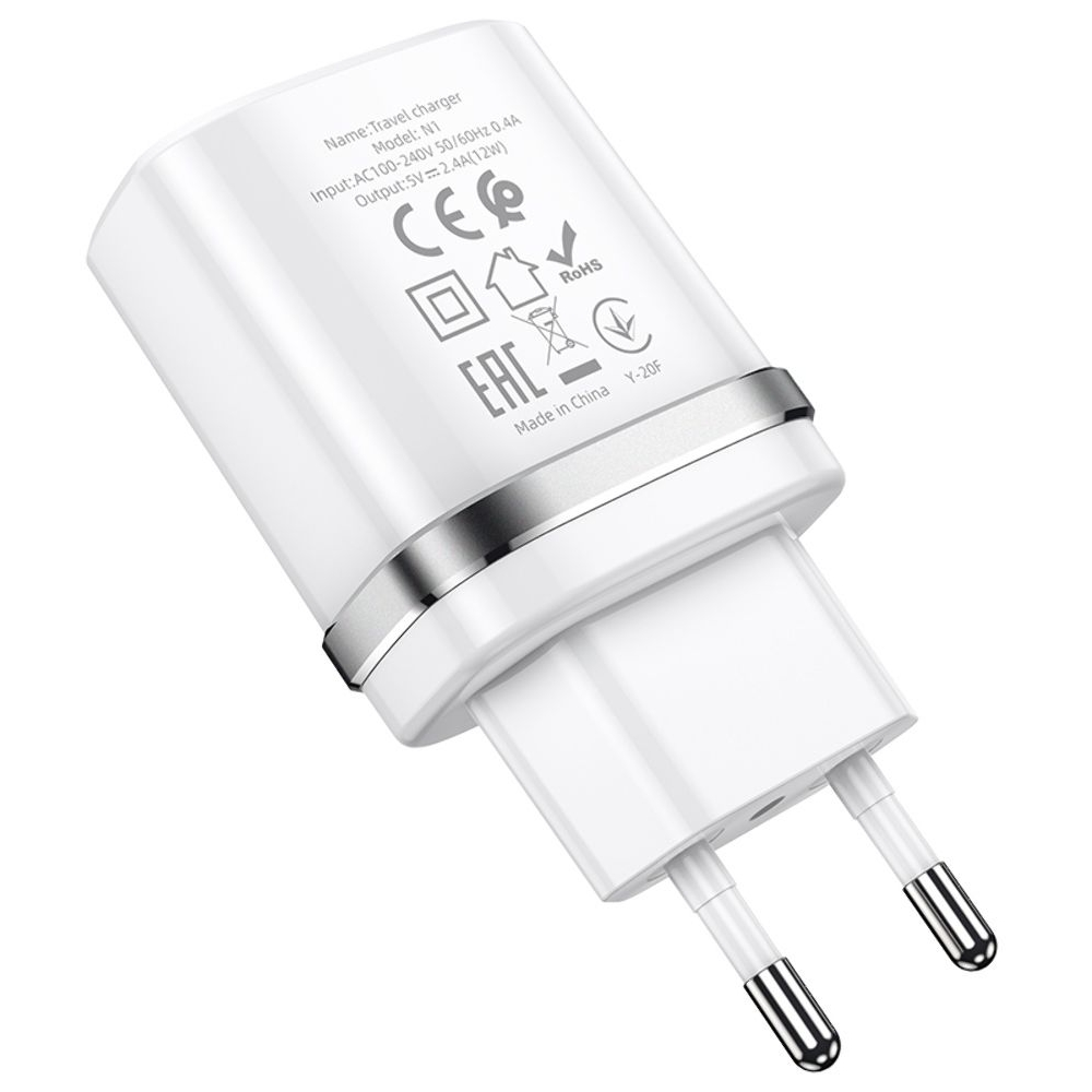 Сетевое зарядное устройство Hoco N1, 1 USB, белое, с кабелем Lightning
