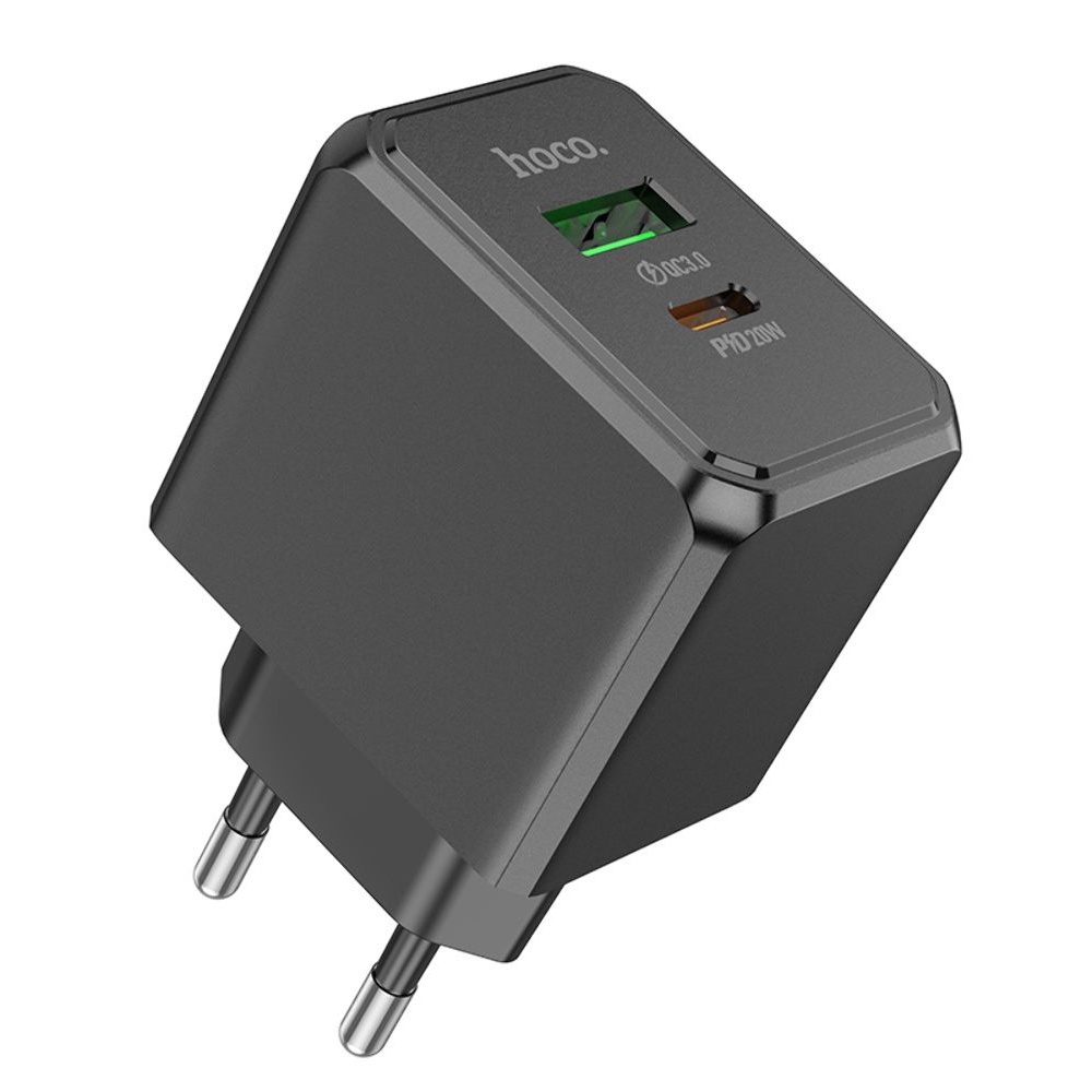 Сетевое зарядное устройство Hoco CS14A, USB, Type-C, Quick Charge, PowerDelivery, черное