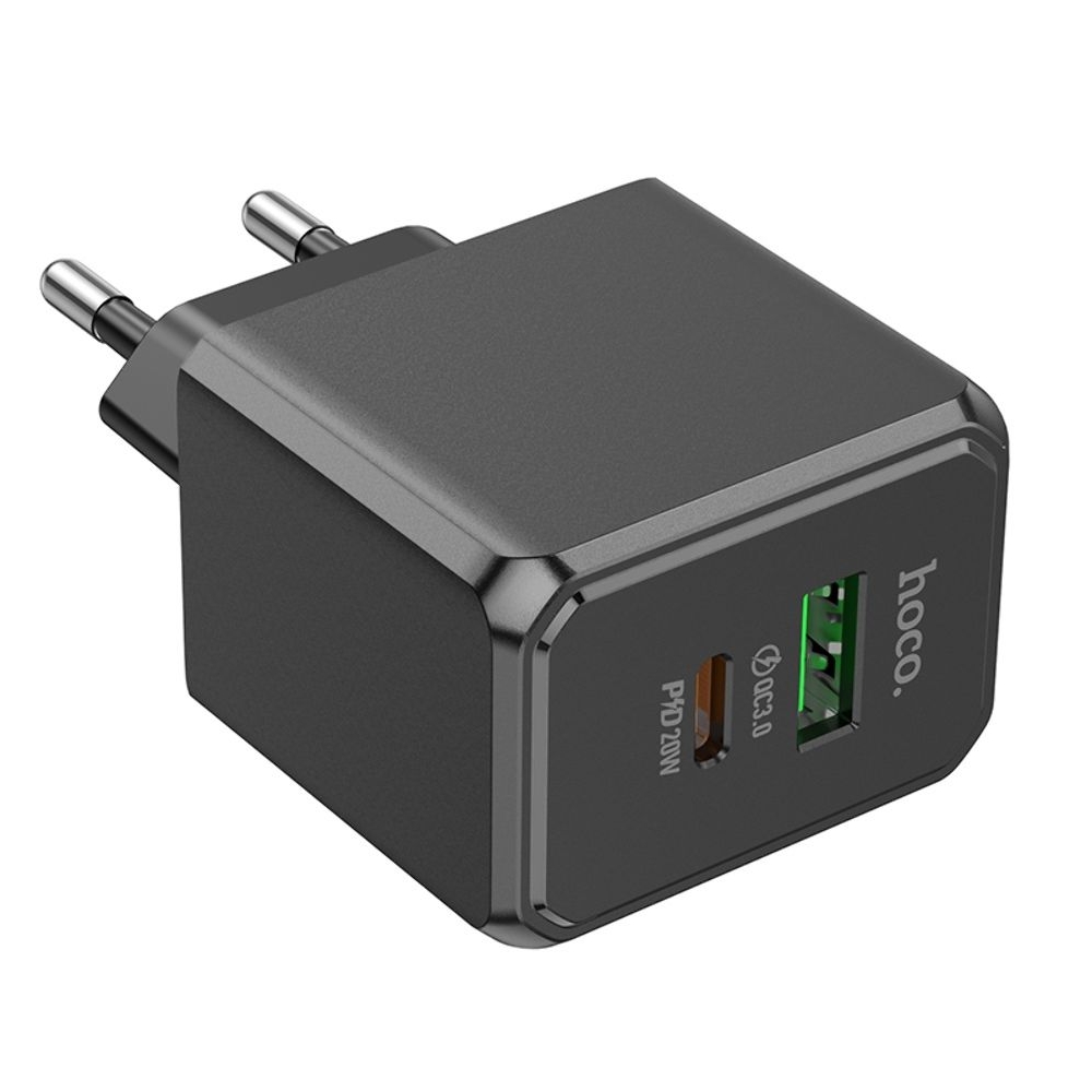 Сетевое зарядное устройство Hoco CS14A, USB, Type-C, Quick Charge, PowerDelivery, черное