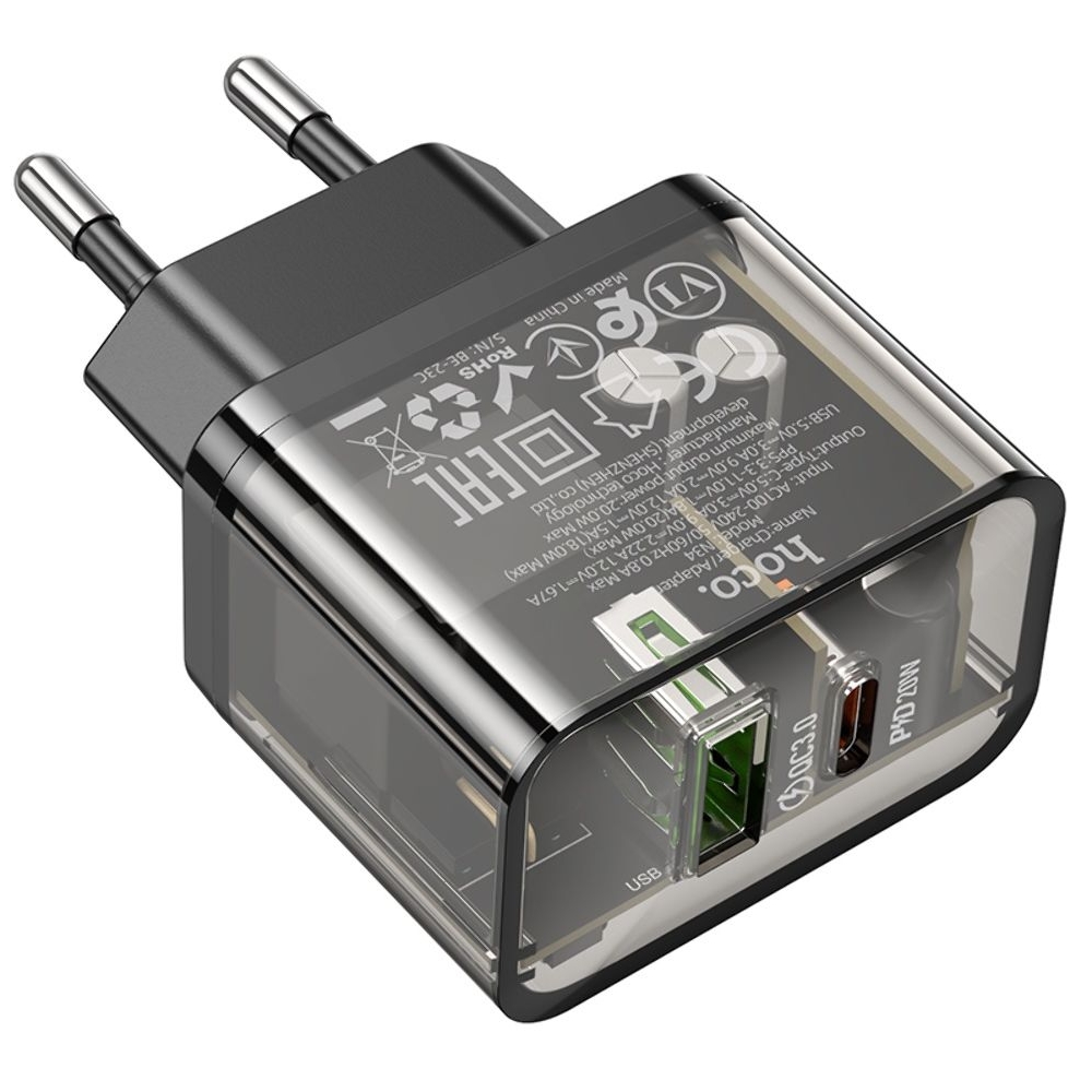 Сетевое зарядное устройство Hoco N34 USB/ Type-C, Quick Charge, PowerDelivery, черное