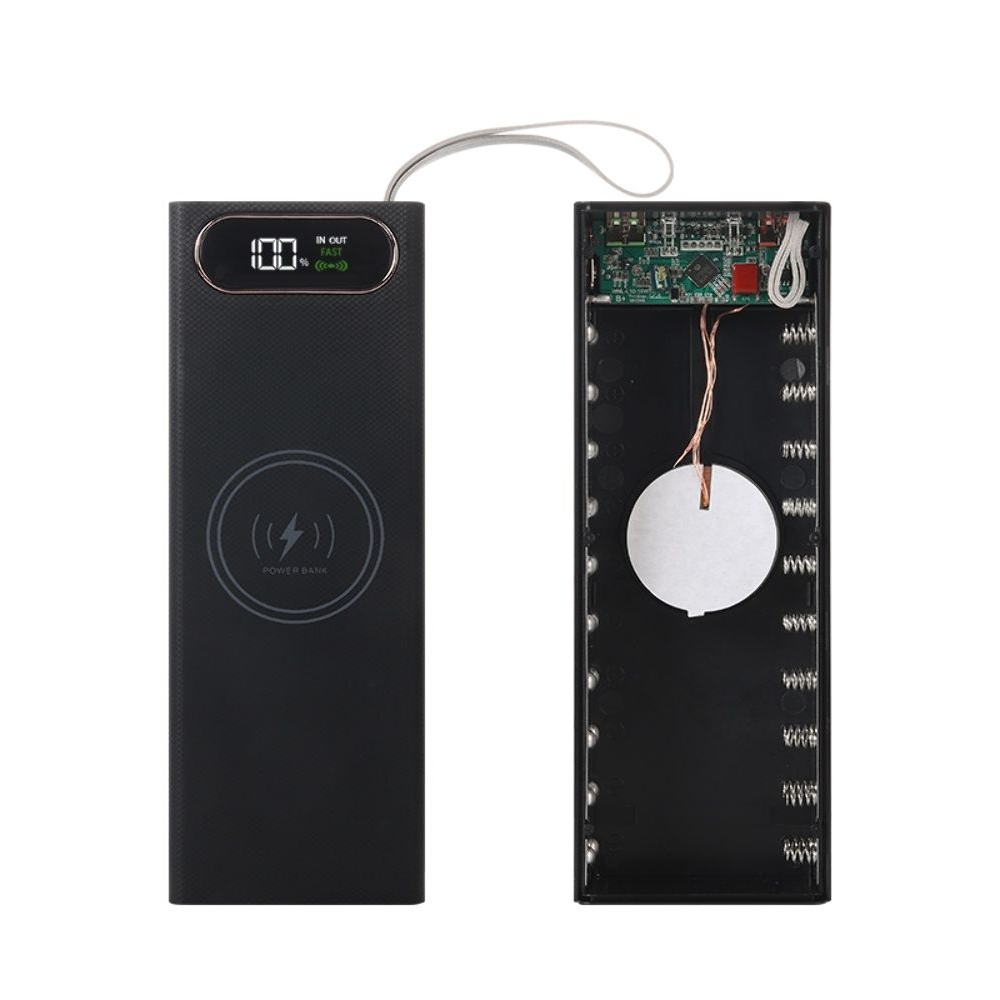 Корпус Multi-powerbank L20, под элементы 18650 до 20 шт, 22.5+15W, с беспроводной зарядкой и фонарём, чорний