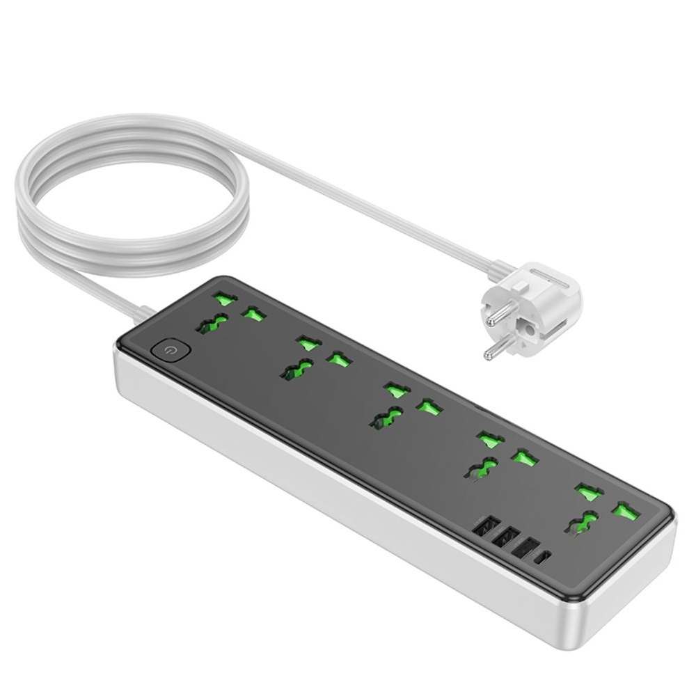 Сетевое зарядное устройство удлинитель Hoco AC13A, 3 USB, 1 Type-C, 5 розеток, 100 см, чорний