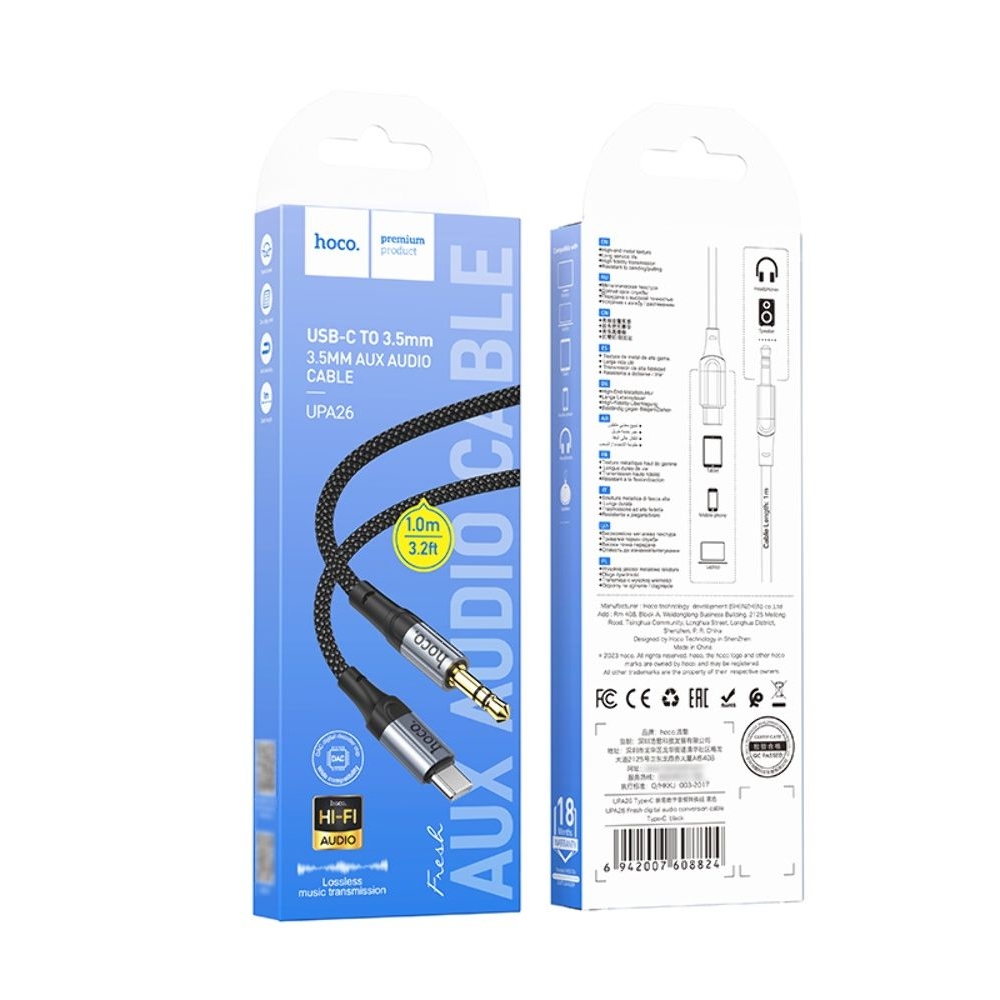 AUX-кабель Hoco UPA26, Type-C на Jack 3.5, 100 см, чорний