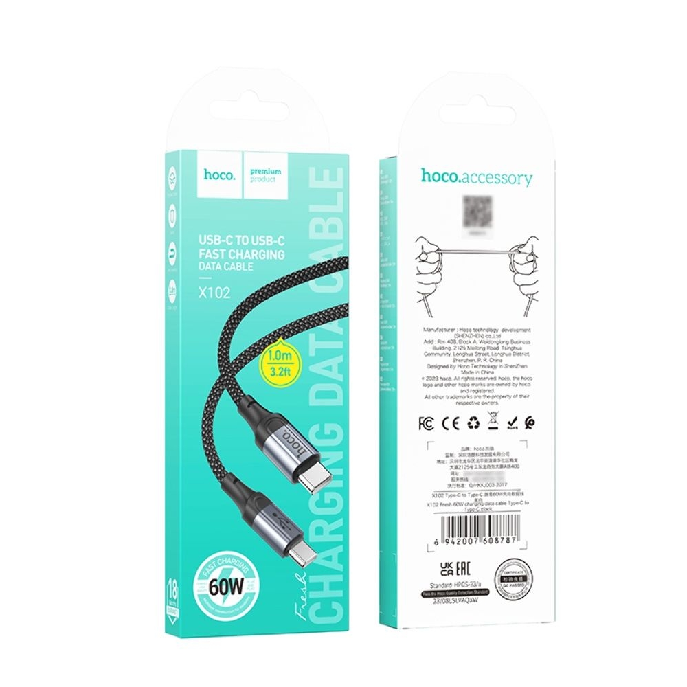 USB-кабель Hoco X102, Type-C на Type-C, Power Delivery (60 Вт),черный