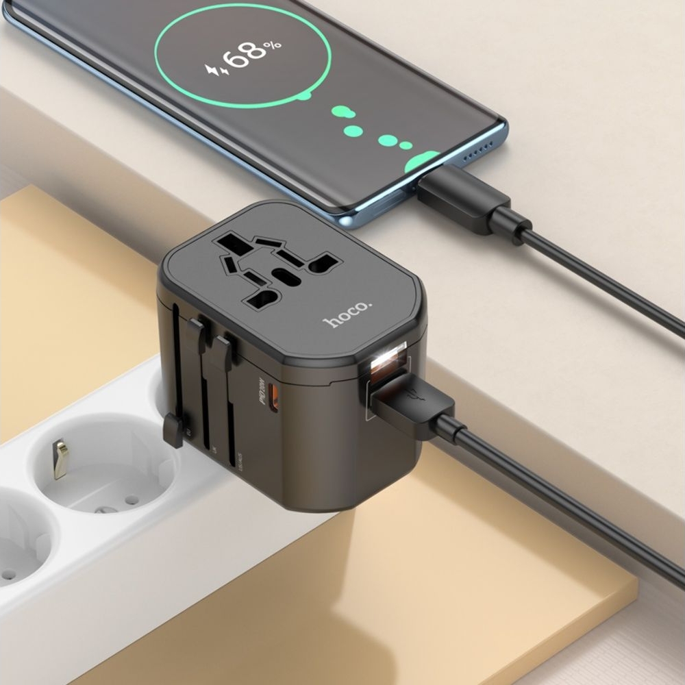 Сетевое зарядное устройство Hoco AC15, 2 USB, Type-C, черное