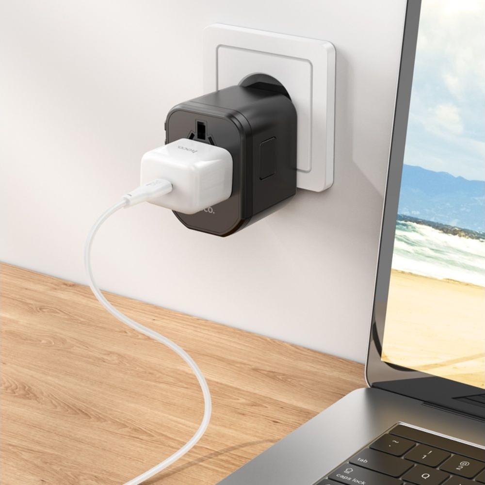 Сетевое зарядное устройство Hoco AC15, 2 USB, Type-C, черное