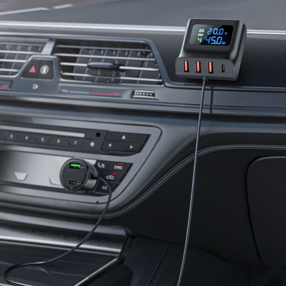 Автомобильний зарядний пристрій Acefast B11, 3 USB, Type-C, Quick Charge, Power Delivery (138 Вт), с дисплеем, черное | зарядка, зарядное устройство