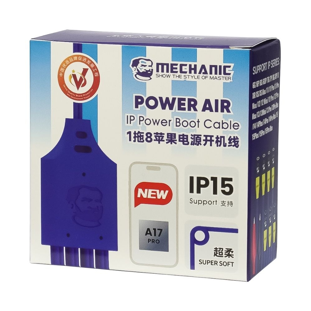 Кабели для блоков питания Mechanic Power Air iP15, с крокодилами и разъёмами для подключения плат iPhone 6G - 15 Pro Max