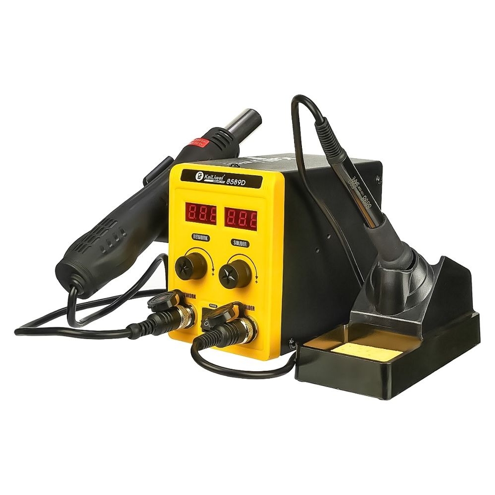 Паяльная станция KaiLiwei 8589D, фен с датчиком наклона (700W), паяльник с термоэлементом Hakko (60W), цифровая индикация