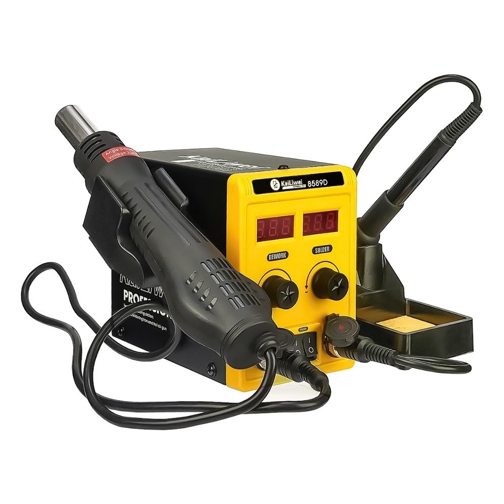 Паяльная станция KaiLiwei 8589D, фен с датчиком наклона (700W), паяльник с термоэлементом Hakko (60W), цифровая индикация