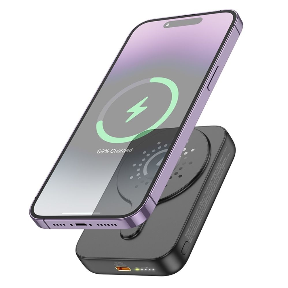 Power bank Hoco J117A, 10000mAh, магнитный, с функцией беспроводной зарядки, чорний