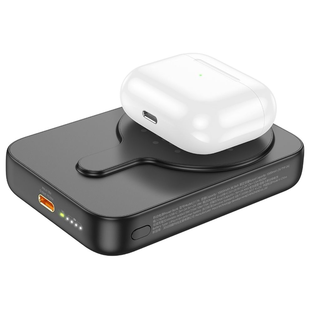 Power bank Hoco J117A, 10000mAh, магнитный, с функцией беспроводной зарядки, чорний