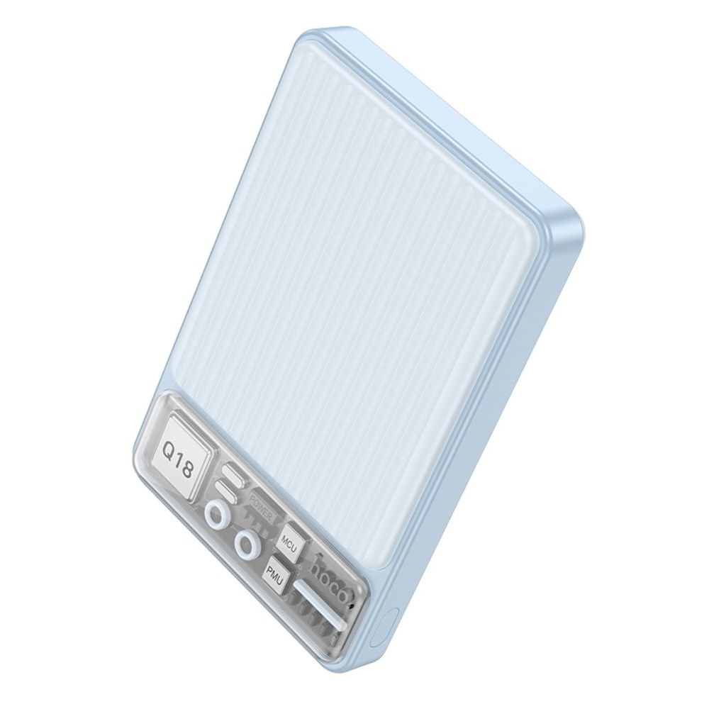 Power bank Hoco Q18, 10000mAh, PD, 22.5W, магнитный, с функцией беспроводной зарядки, синій