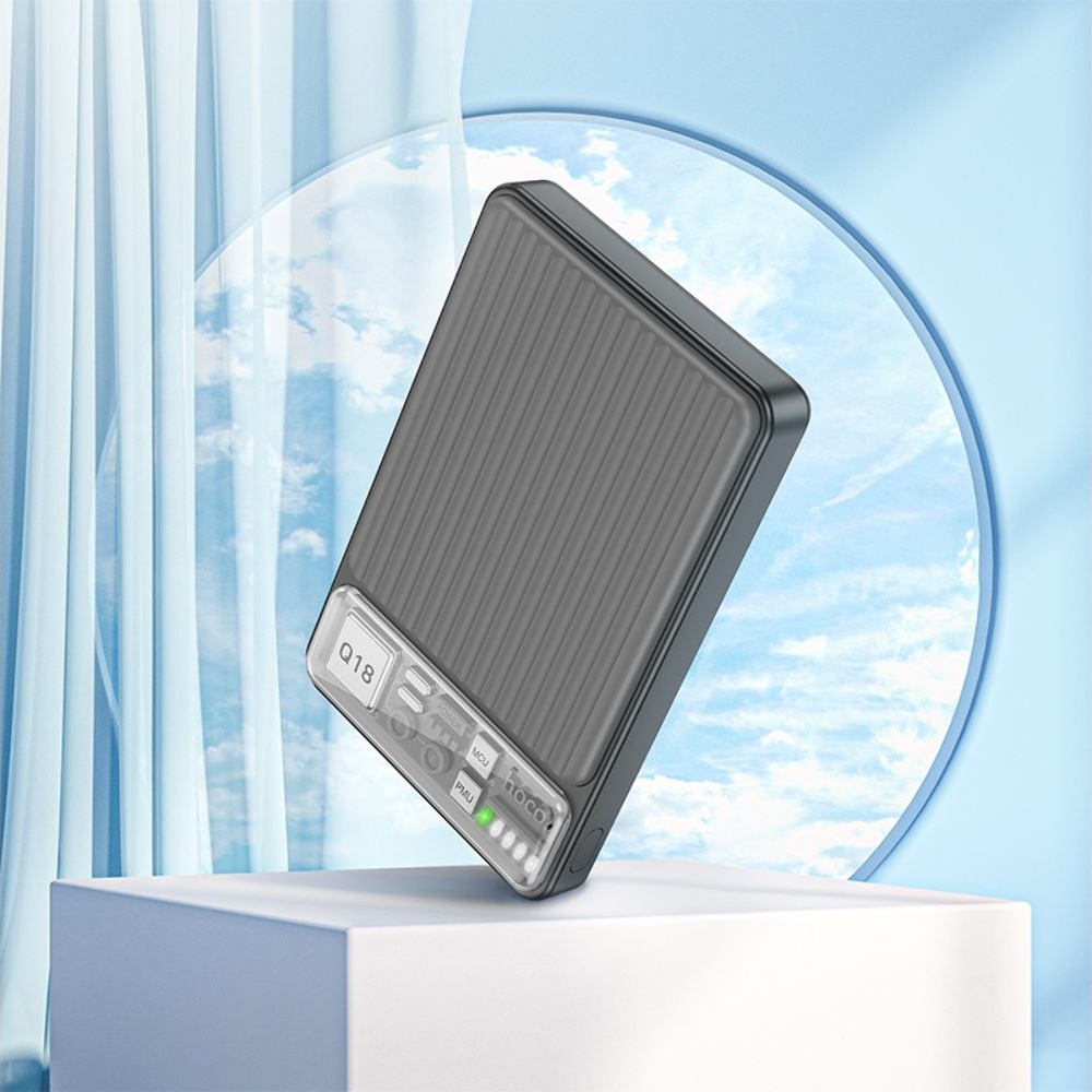 Power bank Hoco Q18, 10000mAh, PD, 22.5W, магнитный, с функцией беспроводной зарядки, чорний