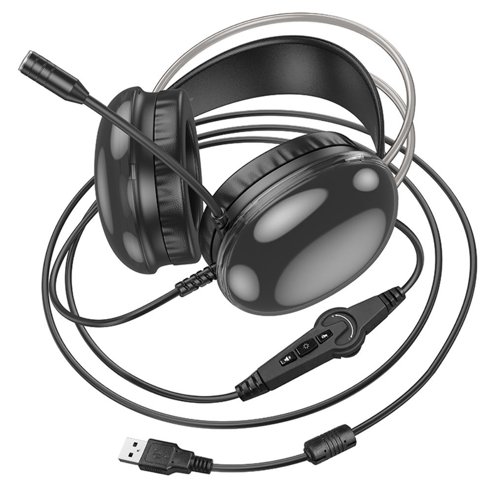 Наушники проводные полноразмерные Hoco W109 Plus USB7.1, с микрофоном и подсветкой, черные