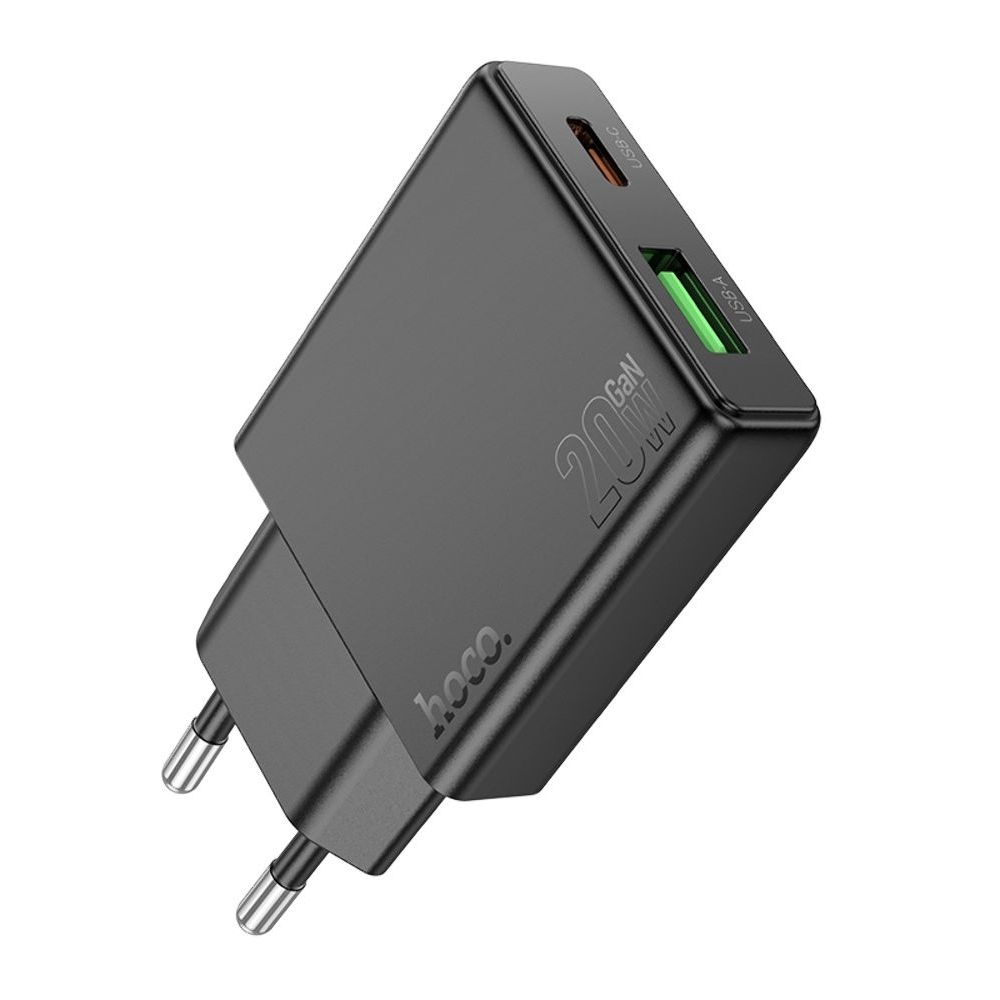 Сетевое зарядное устройство Hoco N38 USB/ Type-C, Quick Charge, PowerDelivery 20 Вт, черное