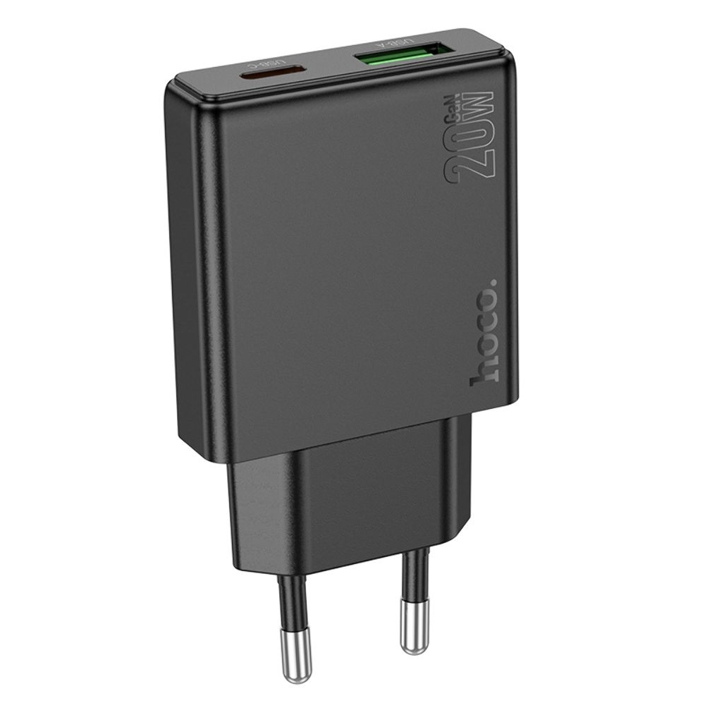 Сетевое зарядное устройство Hoco N38 USB/ Type-C, Quick Charge, PowerDelivery 20 Вт, черное